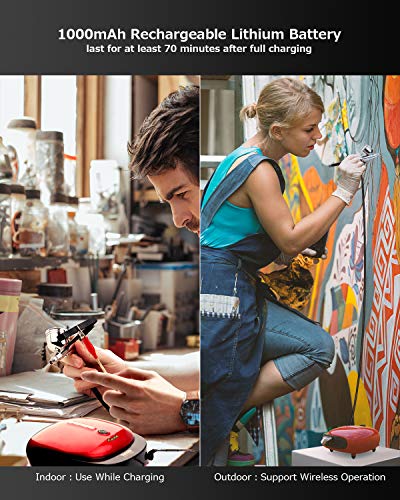 Oasser Airbrush Compressor Kit Dual Action 3 modi Oplaadbare Batterij 1000 mAh Batterij 0,3 mm Nozzle 7CC Cup Airbrush Pistool voor Model, Taart, Cosmetica, Schilderen - Afbeelding 6