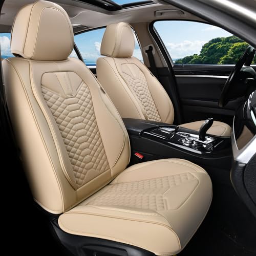 Image of Coverado Front Seat Covers, 2 Pieces Universal Seat Cover for Cars, Breathable Nappa Leather Waterproof Car Seat Cover, Car Seat Protector, Driver Seat Cover, Auto Seat Covers Fit for Cars, Beige