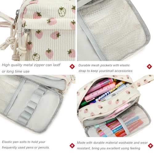 Image of Bluboon Big Capacity Pencil Case Pencil Pouch Pen Case School Supplies Cute Pencil Box Pencil Bag for Teen Girls Boys Women Man (Strawberry Pink white)