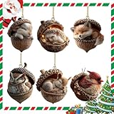 6 ornamenti natalizi a forma di ghianda a forma di animali della foresta, decorazioni natalizie 2D piatte in acrilico a forma di pigna, decorazione da appendere per Natale (6 pezzi)
