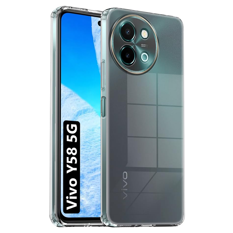 Image of Fashionury Crystal Clear Case for Vivo Y58 5G | Yellowing Resistance | Transparent TPU Silicone | Raised Camera Lips | Slim Transparent Cover