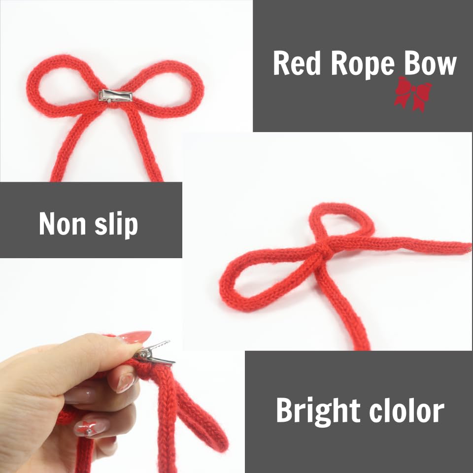 2 piezas Pinzas de Pelo con Lazo de Cuerda Tejida Roja para Mujer, Clips de Pelo con Lazo para Cabello Delgado y Grueso, Accesorios Antideslizantes para Estilo Navidad Año Nuevo Cumpleaños Uso Diario Escolar miniatura 3