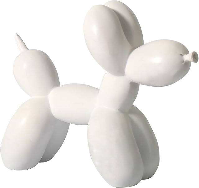 LQKYWNA Balloon Dog Shape Sculpture Ornament, Resin Balloon Dog, Resin Mini Balloon Dog Sculpture Dog Statues for Home Office Decor (White)