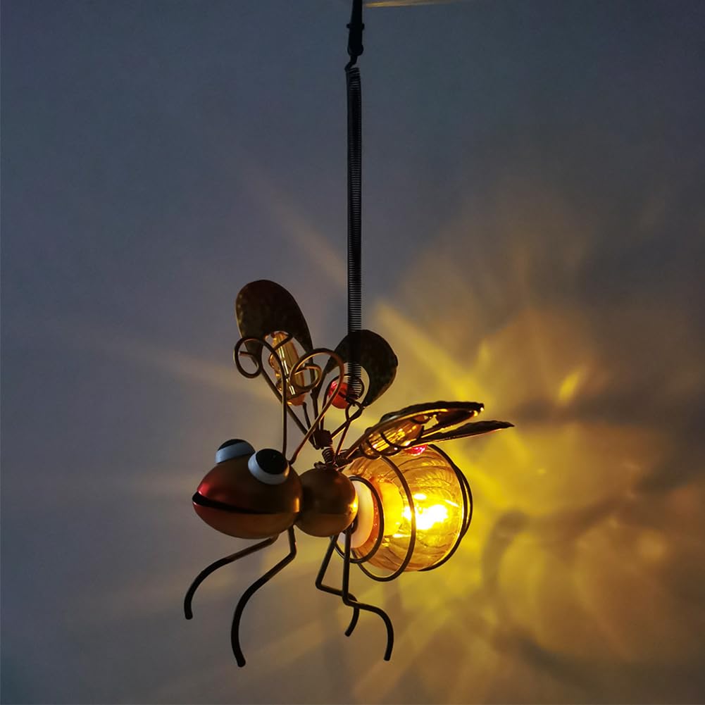 Fiorky Solar Powered Hanging Light, Metal LED Outside Bugs with Bouncy Springs, Waterproof Solar Fairy Lights Novelty Outdoor Garden Lights for Garden Backyard Balcony Porch Decor