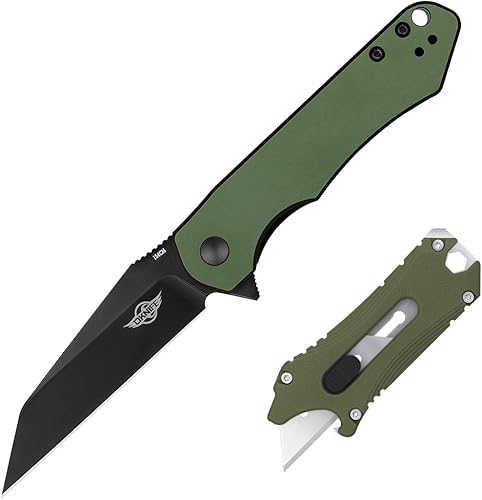 OKNIFE Cuchillo plegable táctico Freeze EDC con hoja Wharncliffe de acero de 60.6 in con cuchillo retráctil Otacle EDC, cuchillo de afeitar para