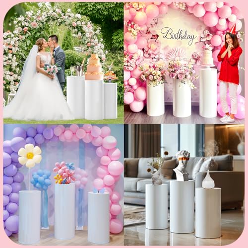 Cylinder Stands for Party - 3pcs White Pedestal Stand(with Storage Bag), Cilindros Para Fiestas Redondos Blancos, Round Display Plinth Cake Tables for Parties Birthday Wedding