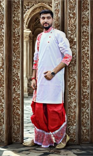 Image of Pure Cotton Full Sleeves Kurta with dupion silk Dhoti pant set (701)