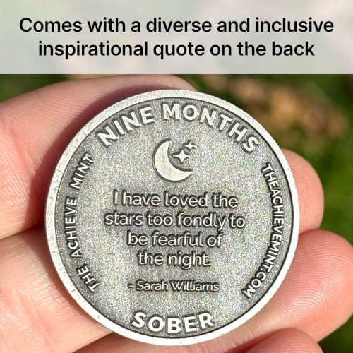 Image of The Achieve Mint 9 Months Sober Token | Nine Month Sober Chip | Non-AA Gift, Non-Religious Medallions for Women and Men Celebrating Sobriety