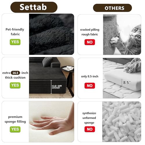 80” Oversized Double Lounge Chaise,Cloud Plush Sofa Bed,Upholstered Boneless Cloud Sofa Deep Seat,No Assembly Required,Modern Corduroy Sleeper Loveseat Chair for Living Room Bedroom Reading,Black