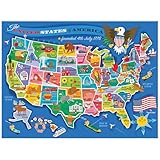 RoseArt Map of USA Puzzle for Kids – 100 Large Pieces, 24' x 18' – Educational United States Puzzle with Fun State Illustrations – Made in USA – Learning Toy for Ages 6+