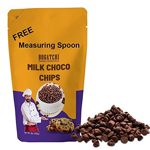 Image of BOGATCHI Chocolate Chips for Decoration Coffee, Ice Creams and Shakes, Milk Chocolate Chips, Milk Chocolate Chips, Gluten Free and Tasty, 200g with Free Measuring Spoon