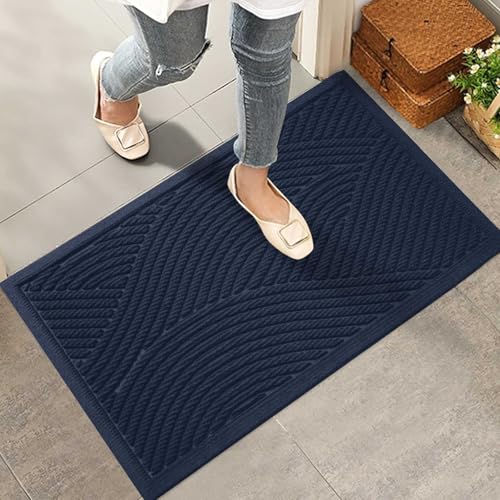 HIYARD Sturdy Front Door Mat, Absorbent Muddy Dirt Resist Welcome Door Mats Outdoor Indoor, Stain and Fade Resistant, Non-Slip Backing Entry Mat Low Profile Doormat for Entryway, 29×17, Blue