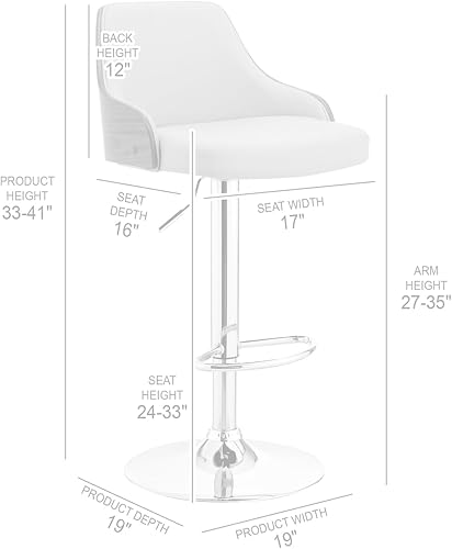 Miniatura 64 de Armen Living Taburete de bar de madera giratorio de mediados de siglo con pedestal moderno con piel sintética para encimera de isla de cocina,