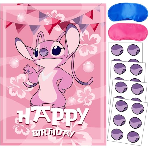 Stitch Party Supplies Pin The Nose on Angel Stitch Party Games for Boys Girls Large Poster 24PCS Stickers for Stitch Birthday Decorations