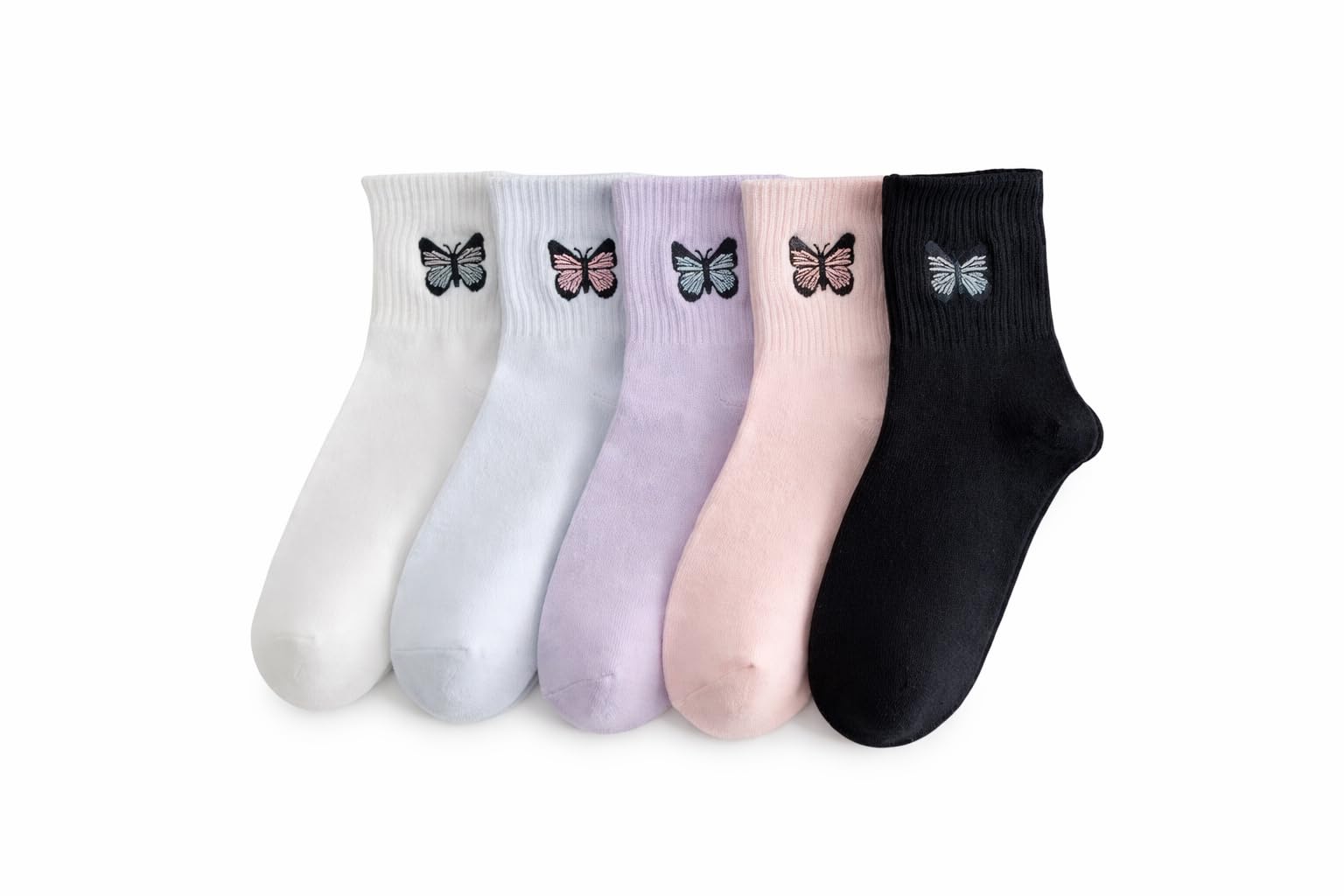 Women's Cotton Ankle Socks with Butterfly Design, Soft Breathable Multicolor Pack of 5 for Gym, Casual and Everyday Wear