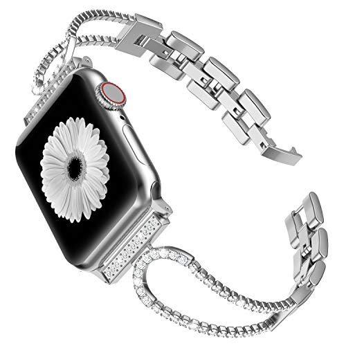 Bling Armband Kompatibel mit Apple Watch Band 42mm 44mm für iWatch Series 6 5 4 3 2 1/ Apple Watch SE, Verstellbares Edelstahl Schmuckband