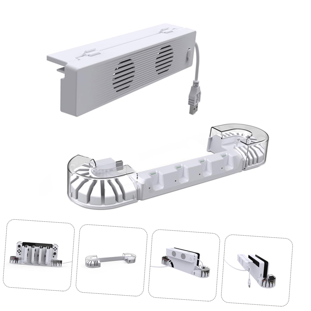 Luxshiny 1 set Dock per Switch Oled con Raffreddamento Stazione per Gamepad e Organizer per Giochi Caricatore Multifunzionale con Ventole Silenziose