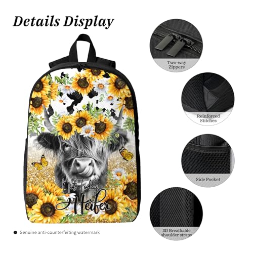 Girls Backpack for School, 3pcs Highland Cow Backpack for Girls Boys with Lunch box Pencil Case, Kids Cow Print Bookbag Teen Backpacks for Elementary Middle School Travel Back Pack 17″ Large Capacity3
