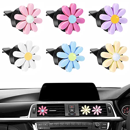 Image of 6 Pieces Daisy Flower Air Vent Clips Cute Colorful Flowers Air Vent Clips Car Interior Decor Charm with Dry Fragrance Pads for Girls Women Car Decoration Accessories