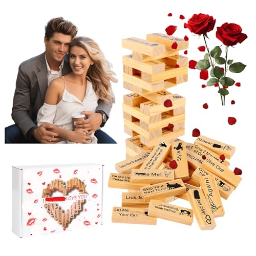 shaXsha Lust Tower Games - 2025 Super Naughty Tower Game for Adults, Valentine Tumbling Tower Stacking Blocks for Date Nights Ideas and Valentines Gifts