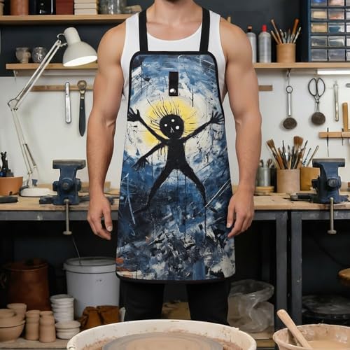 Delantal negro y azul ajustable con múltiples bolsillos miniatura 4