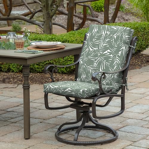 Image of Arden Outdoor Midback Chair Cushion, 18 x 16.5, Rain-Proof, Fade Resistant Sage King Palm