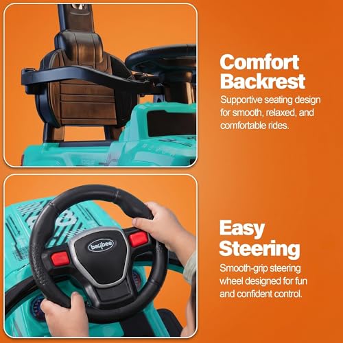 Image of Baybee Rover Pro Ride on Cars for Kids | Portable Baby Push Rideons with Parental Handle & Safety Guardrail | Ride on Car with LED Lights, Music & Backrest | Kids Car to Drive 1-3 Years (Teal Green)