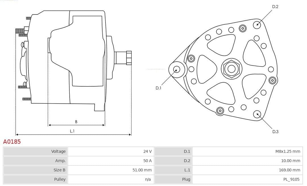 AS-PL Alternador A0185 50A sin polea