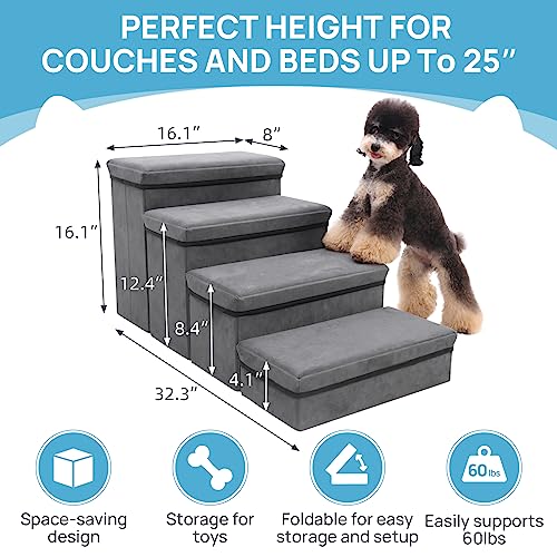 Foldable Dog Stairs 4 Tier Pet Steps, for Small Medium Dogs Pet Steps Storage Stepper for High Beds Sofa (4 Step) - Image 5