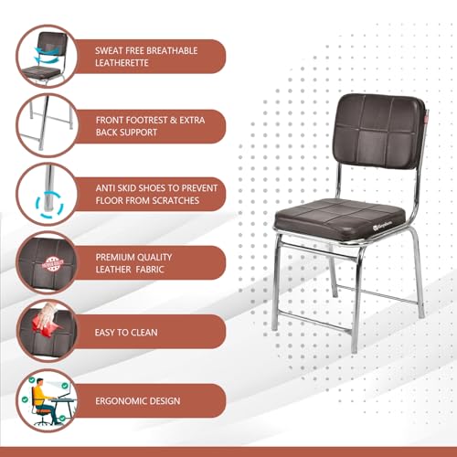 Image of Office Chair Reception Waiting Area Home Study Visitor Without Arm Heavy Duty with Steel Frame and Cushion seat Back, Without Wheels Hold up to 140 kg (3, Coffee, Heavy 3)