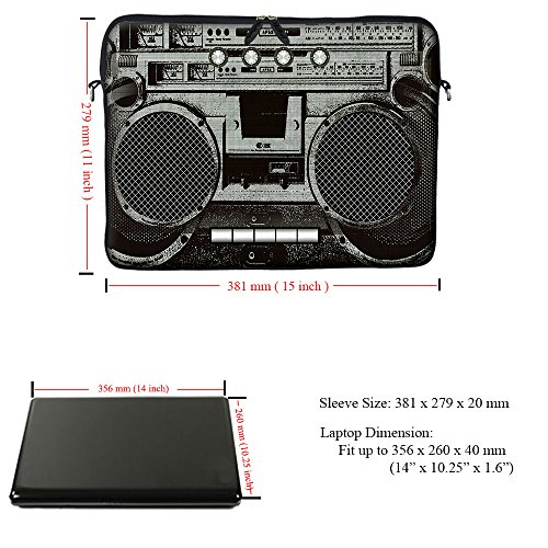 Meffort Inc 14 14.1 Inch Neoprene Laptop Sleeve Bag Carrying Case with Hidden Handle and Adjustable Shoulder Strap (Cassette Player)3