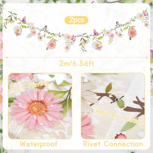 Image of SUNBEAUTY Garden Party Flower Banner Reusable Wildflower Garland for Enchanted Garden Woodland Tropical Theme Wedding Baby Shower Birthday Tea Supplies Girl Decorations - 2 Pcs