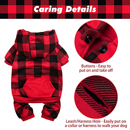 PUPTECK Plaid Dog Hoodie - Soft Warm Pet Sweaters Dog Fleece Lining Pajamas Vest Clothes Pjs with Hat for Small Medium… - Image 4