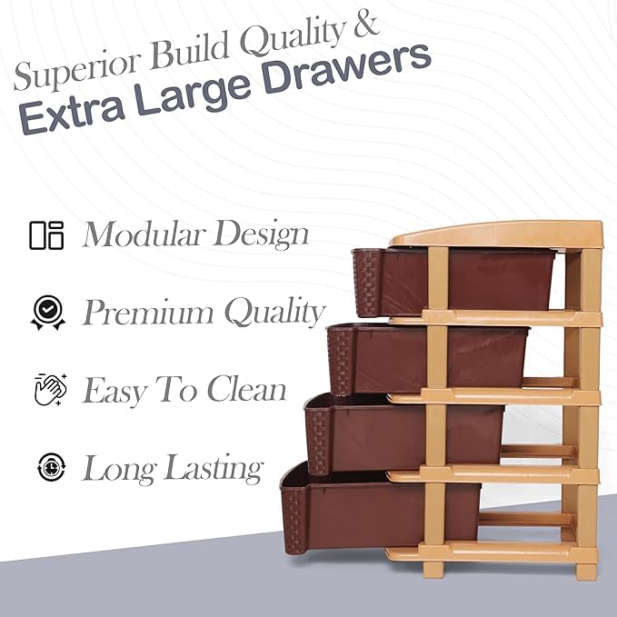 Image of KITCHIVO Plastic Modular Drawer Storage Chest Of Drawers Organizer Storage Box, Large Stomo Racks For Multipurpose Anti-slip Shoes Organizers (Brown, 4 Layer)