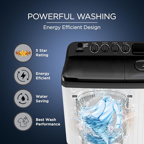 Image of Lloyd 9 kg 5 Star Semi Automatic Top Load Washing Machine |1300 RPM | Detergent Storage Zone | 3 Wash Programs | Swift Dry | Magic Filter, (GLWS905AONDG, Dark Grey and White)