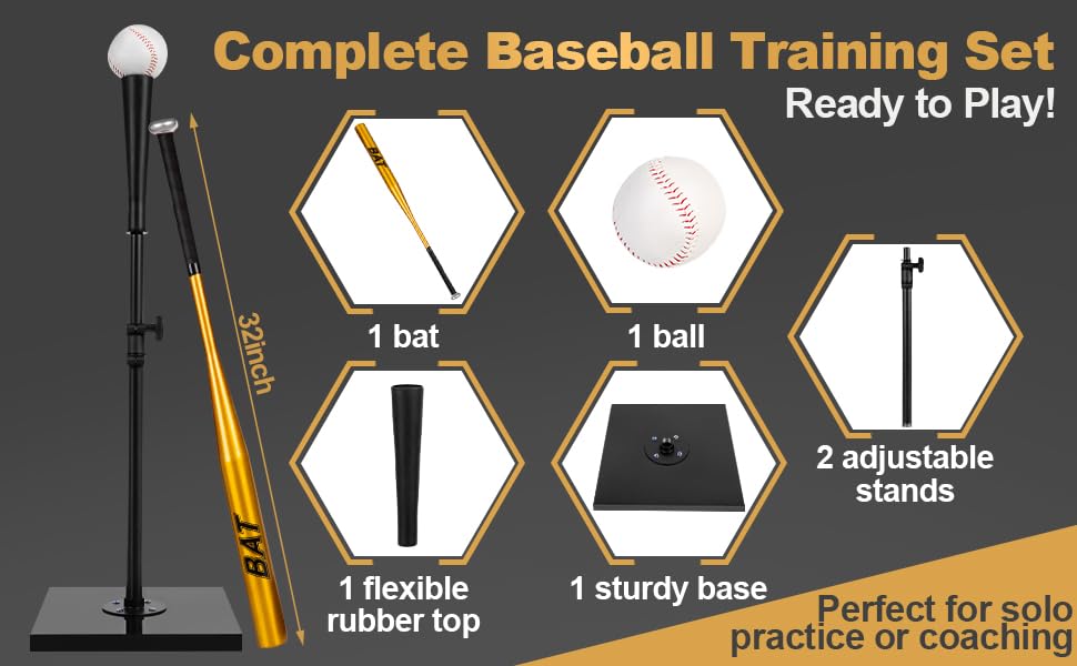 ADNELI Baseball Batting Tee with Baseball and Aluminum BatHitting TeeBaseball TeeBatting Tees for Baseball