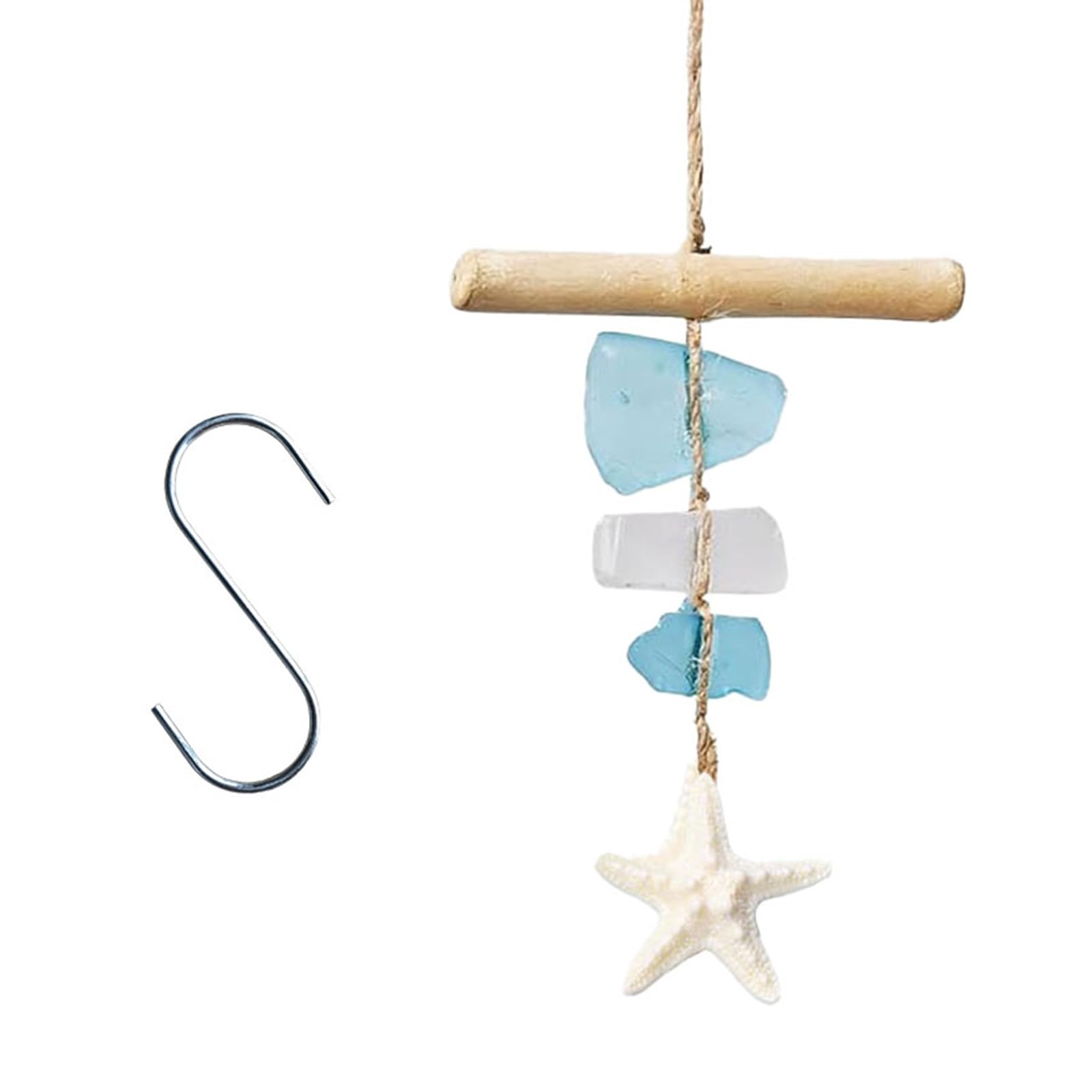Sandblasted Sea Glass and Wood Wind Chimes Handcrafted Windchimes Suncatchers Hanging Decoration for Garden Yard Window Hanging Sea Glass Windchime