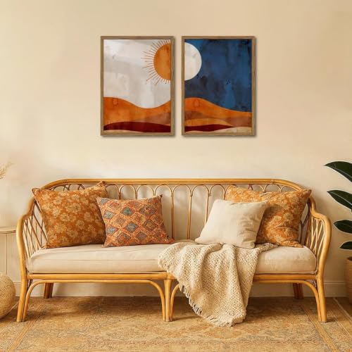 Art mural canvas soleil et lune style abstrait de haute qualité pour intérieur chic