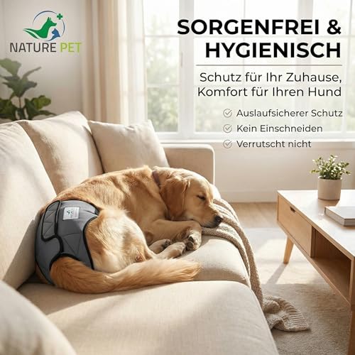 Nature Pet Hunde-Läufigkeitshose für Hündinnen - Hundewindel für Rüden - Kein lästiges Einfädeln der Rute - Inkontinenz Hundehöschen - (XS-L Schwarz)