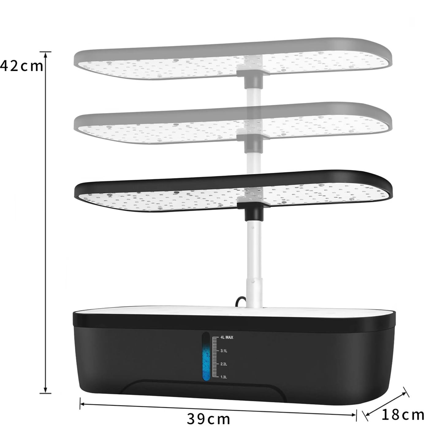 Sistema di coltivazione idroponica, giardino di erbe aromatiche da interno con timer, supporto luminoso regolabile da 42 cm, indicatore del livello dell'acqua trasparente, giardino idroponico