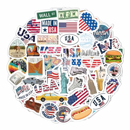 BulbaCraft USA Stickers for Water Bottle and Laptop - USA Party Favors & Decorations, Waterproof Vinyl Decals, American Flag and Patriotism Stickers, Gifts for Women & Men