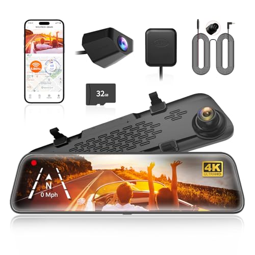 WOLFBOX G840S 12" 4K Mirror Dash Cam & 33Feet Rear Camera Longer Replacement Cable