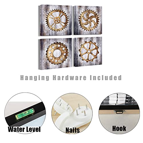 AtGoWac Steampunk Painting Mechanical Canvas Wall Art Rustic Gear Wheel Bar Art Framed Gallery Wrap Living Room Workshop Decor 12"x12"x4 Panels steampunk buy now online AtGoWac Steampunk Painting Mechanical Canvas Wall Art Rustic Gear Wheel Bar Art Framed Gallery Wrap Living Room Workshop Decor 12"x12"x4 Panels steampunk buy now online