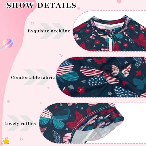 July 4th Butterflies Girls Long Sleeve Swimsuits One Piece Zipper Bathing Suit UPF 50+ Rashguard Swimwear4