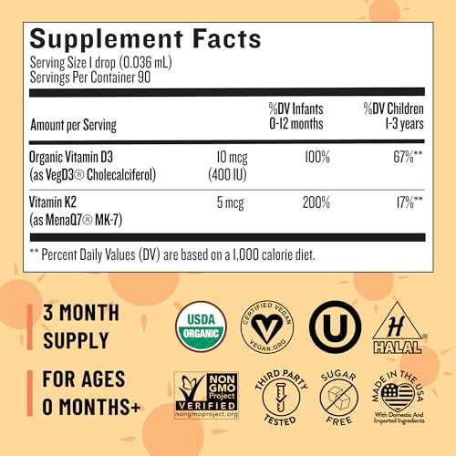 Image of Legendairy Milk Baby Vitamin D3 & K2 Liquid Drops, Certified Organic Baby Vitamin D Drops for Infants With K2 Drops, Newborns, Infants, Toddlers, and Kids, Vegan, Halal, Kosher, Non-GMO