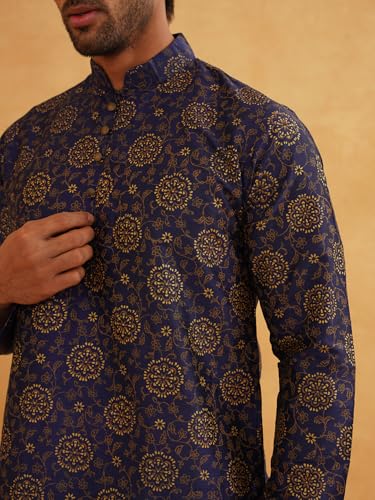 Image of SOJANYA (Since 1958 Men's Silk Blend Printed Kurta & Off White Churidar Pyjama Set