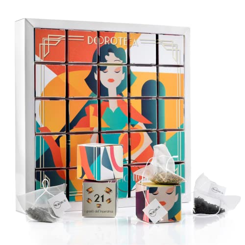 Novecento Tè® Dorotea | Caja de degustación | Set de regalo: Té negro BOP, Oolong, Verde Gunpowder, Infusión Digestiva – 25 infusores