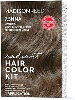 Madison Reed Radiant Hair Color Kit, Permanent Hair Dye, 100% Gray Coverage, Ammonia-Free, Umbria Light Brown 7.5NNA Light Neutral Brown for Resistant Grays, Pack of 1