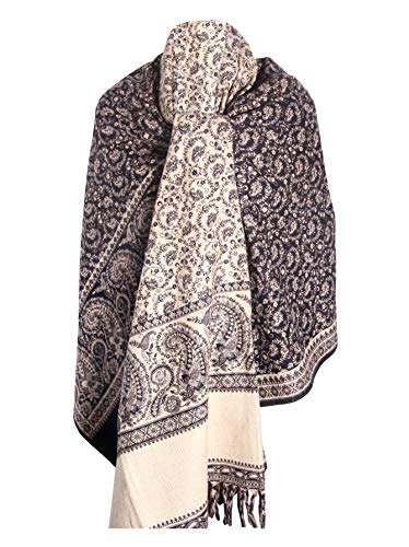 BLACK BEIGE FLORAL BLANKET SCARF LUXURY PREMIUM QUALITY HANDMADE FASHION SCAR MADE OF YAK WOOL Shawl Blanket stole unisex Blue3