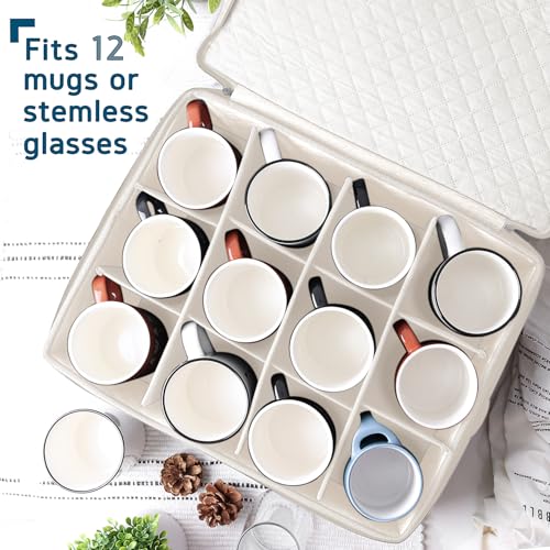 Image of Hearth & Harbor Hard Shell Mug Organizer, Cup and Mug Storage Box, Cream